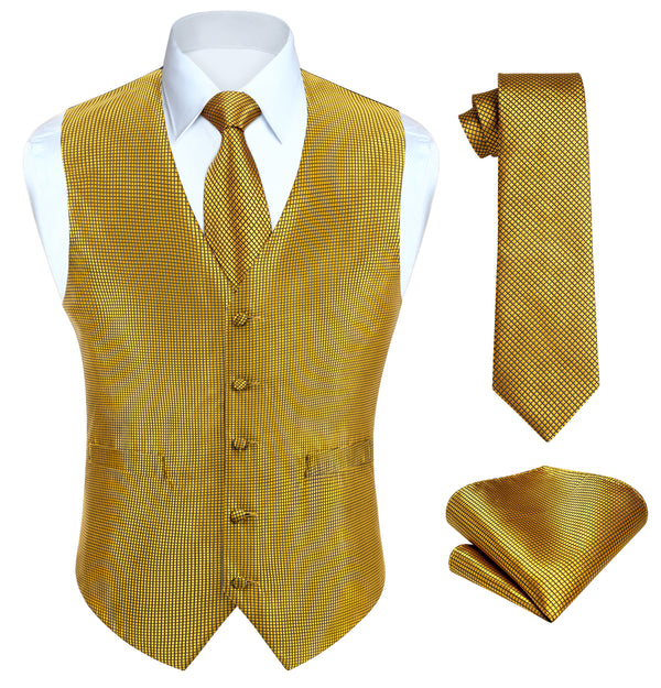 Plaid 3pc Suit Vest Set - GOLD-NEW 