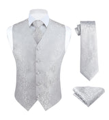 Paisley Floral 3pc Suit Vest Set - GRAY/SILVER 