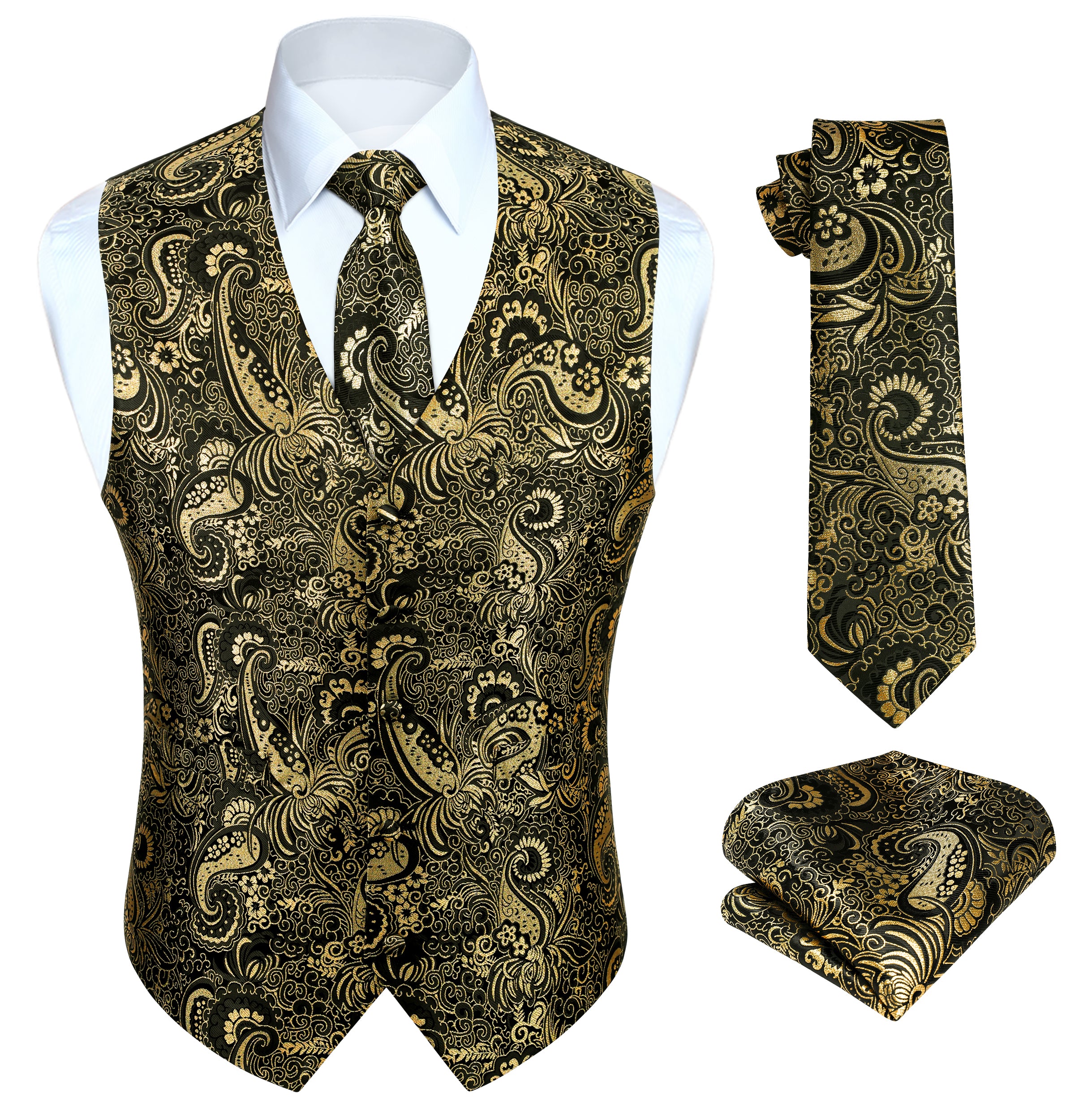 Paisley Floral 3pc Suit Vest Set - Gold/Black – Hisdern