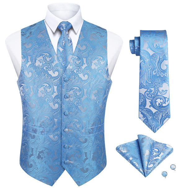 Paisley 4pc Suit Vest Set - BLUE 