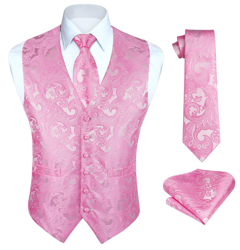 Paisley Floral 3pc Suit Vest Set - PINK 