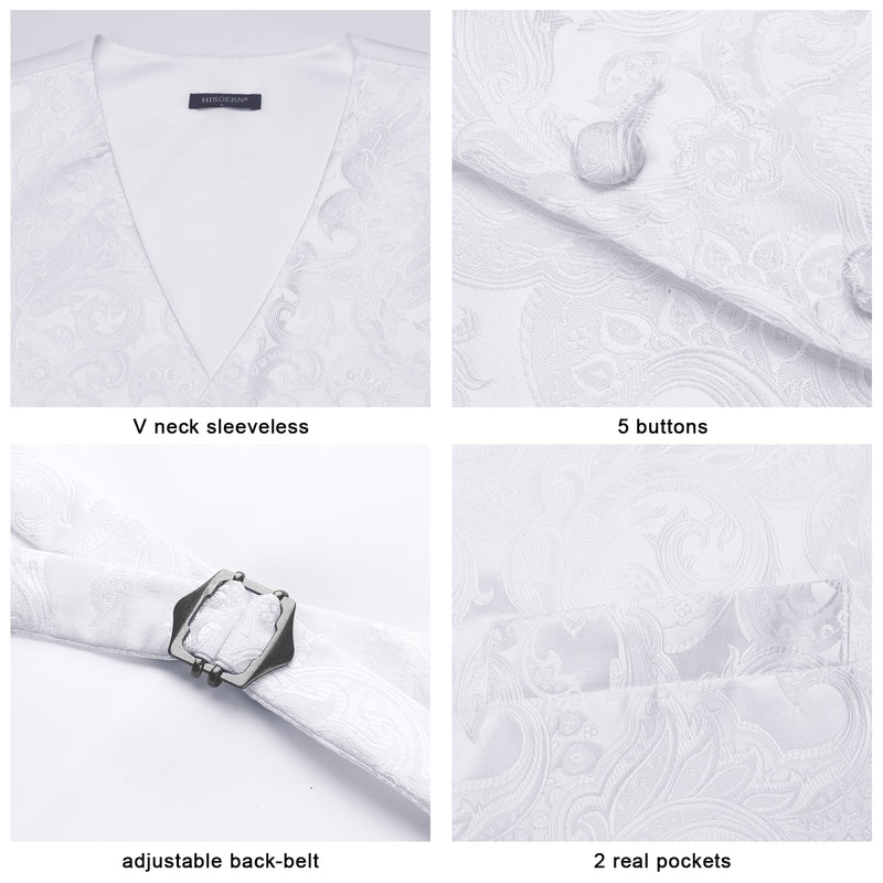 Paisley Floral 3pc Suit Vest Set - D-WHITE PAISLEY 