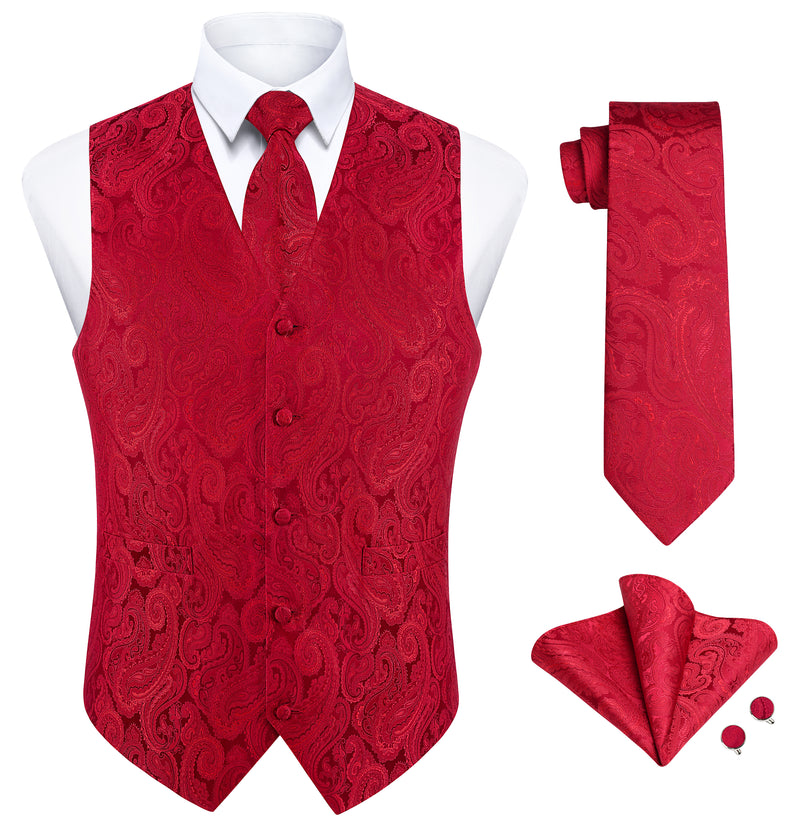 Paisley 4pc Suit Vest Set - RED 2 