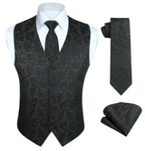 Paisley Floral 3pc Suit Vest Set - B-BLACK FLORAL JACQUARD 