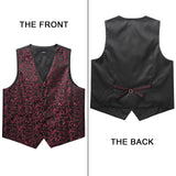 Paisley Floral 3pc Suit Vest Set - BURGUNDY/BLACK/N 