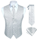 Paisley Floral 3pc Suit Vest Set - WHITE-NEW 