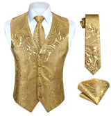 Paisley Floral 3pc Suit Vest Set - GOLD FLORAL 