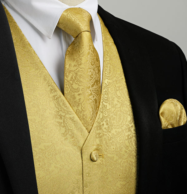 Paisley 4pc Suit Vest Set - GOLD 