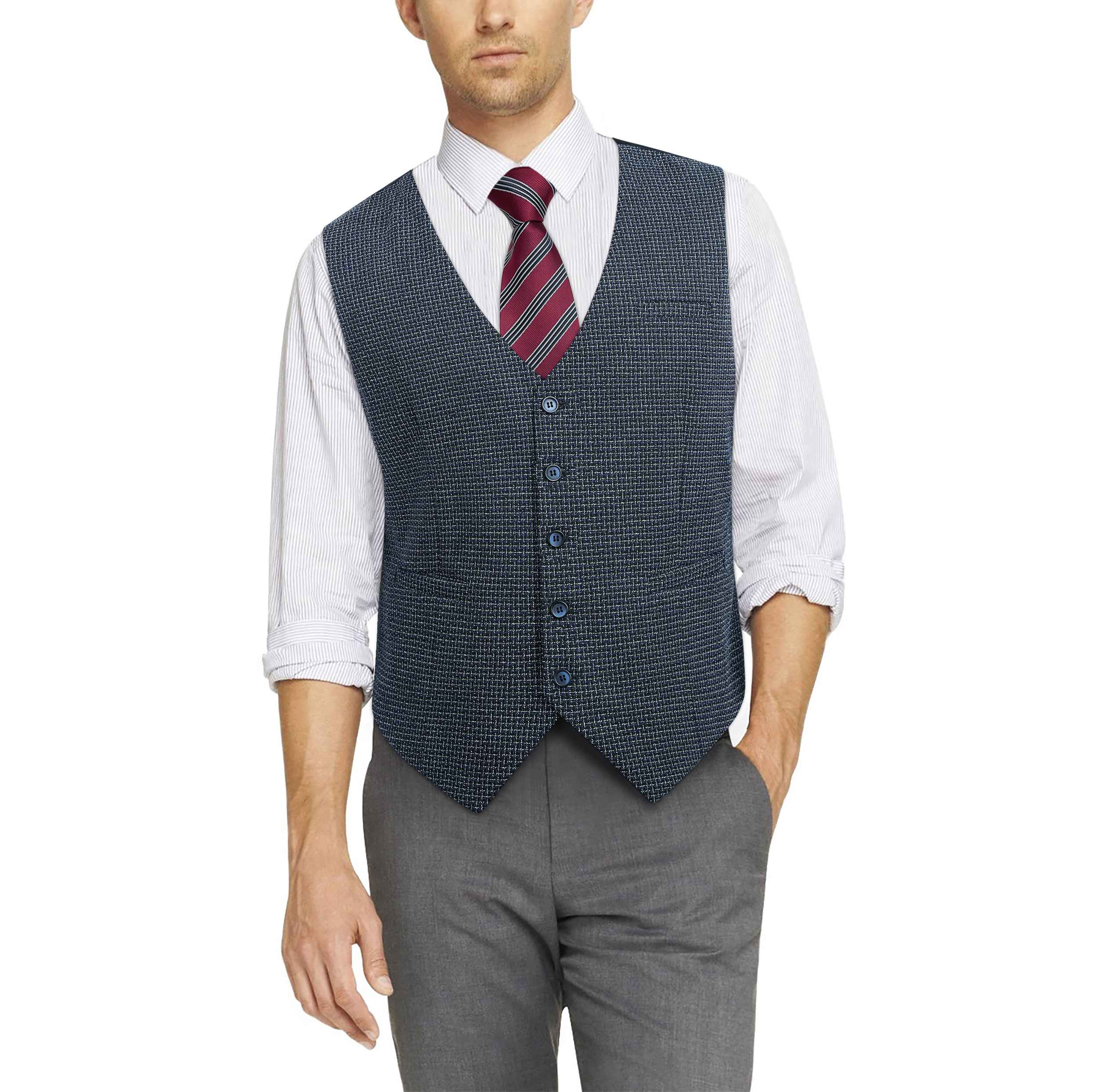 Plaid Slim Vest - B7-NAVY BLUE