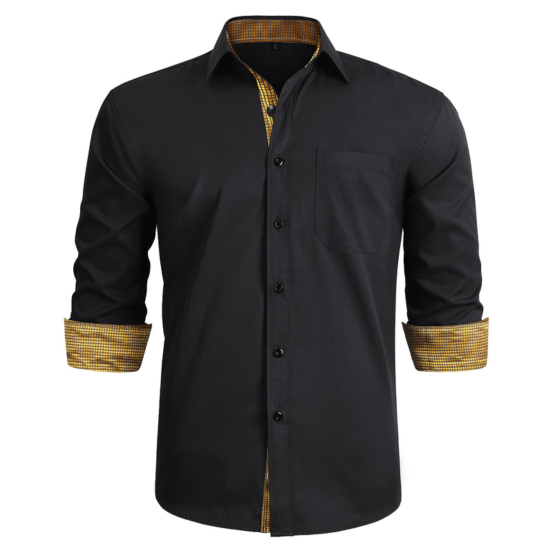 Casual Formal Shirt with Pocket - BLACK/GOLD 