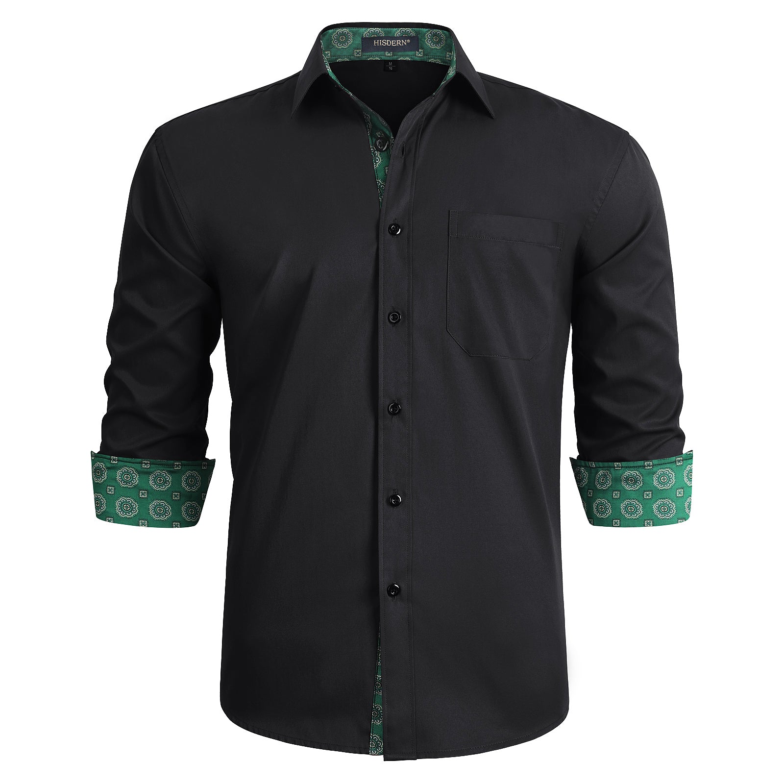 Casual Formal Shirt with Pocket - BLACK/GREEN