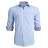 Casual Formal Shirt with Pocket - LIGHT BLUE/GREY