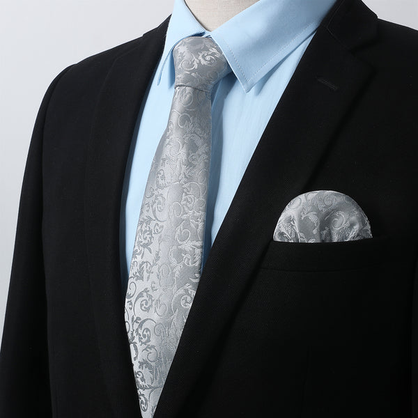 Men's Shirt with Tie Handkerchief Set - 04-BABY BLUE/WHITE