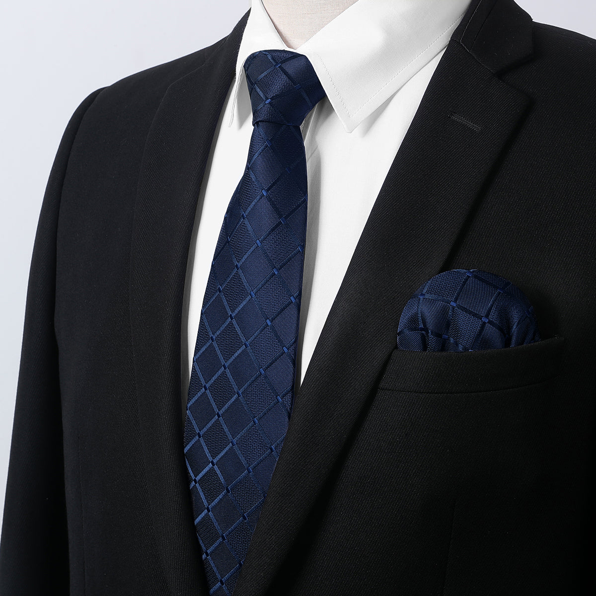 Hisdern Wrinkle-resistant White Navy Dress Shirt and Matching Checked Tie 2XL