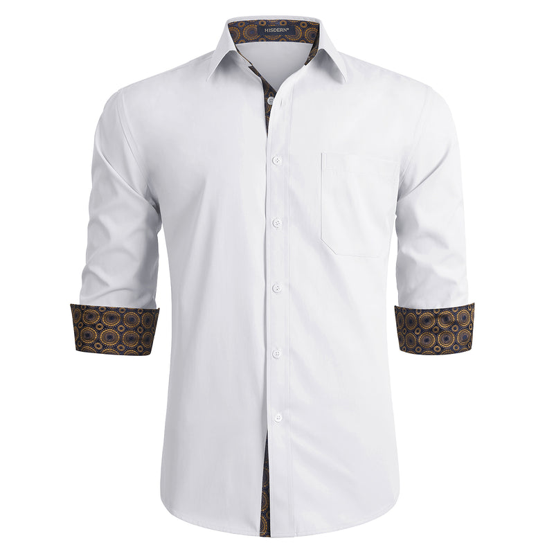 Casual Formal Shirt with Pocket - WHITE/GOLD 