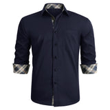 Casual Formal Shirt with Pocket - NAVY BLUE/YELLOW 