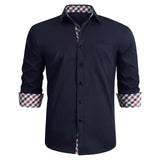 Casual Formal Shirt with Pocket - NAVY BLUE/RED 