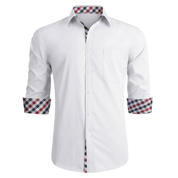 Casual Formal Shirt with Pocket - WHITE/RED 