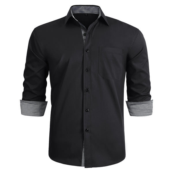 Casual Formal Shirt with Pocket - BLACK/GREY 