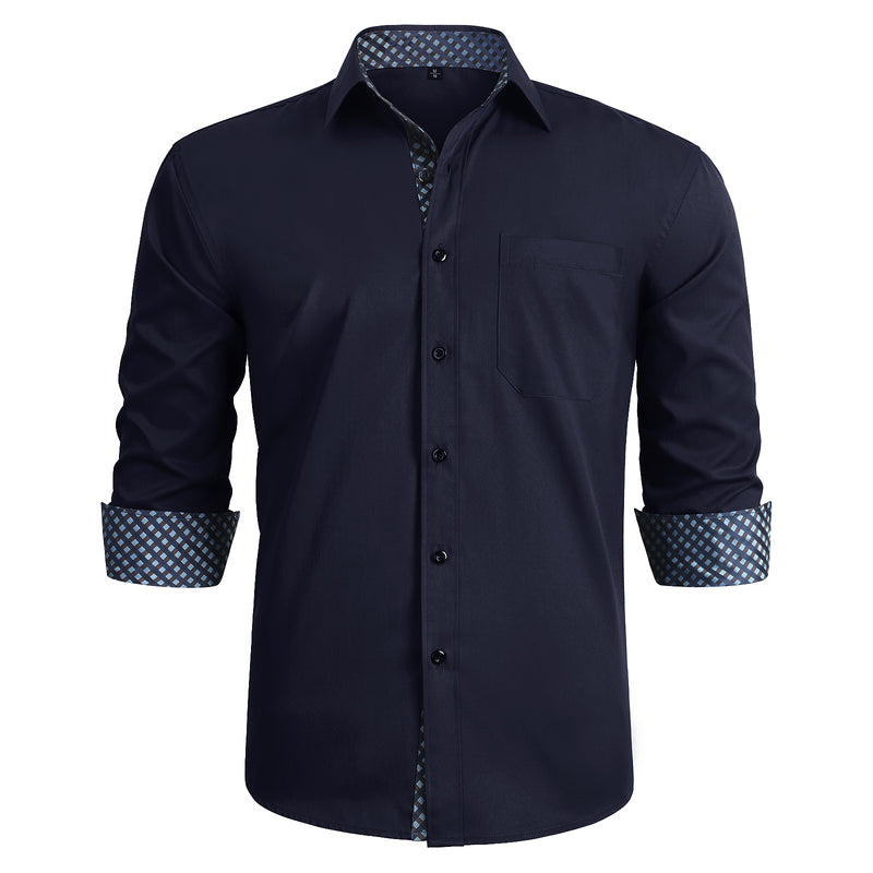 Casual Formal Shirt with Pocket - NAVY BLUE/BLUE 