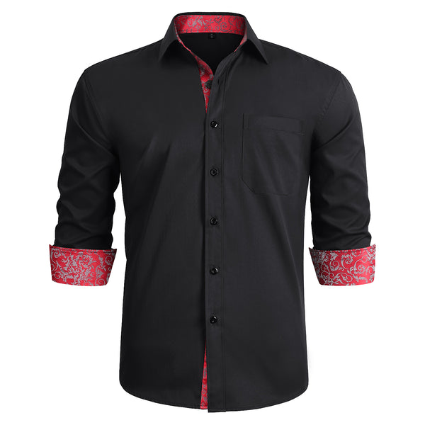 Casual Formal Shirt with Pocket - BLACK/RED 