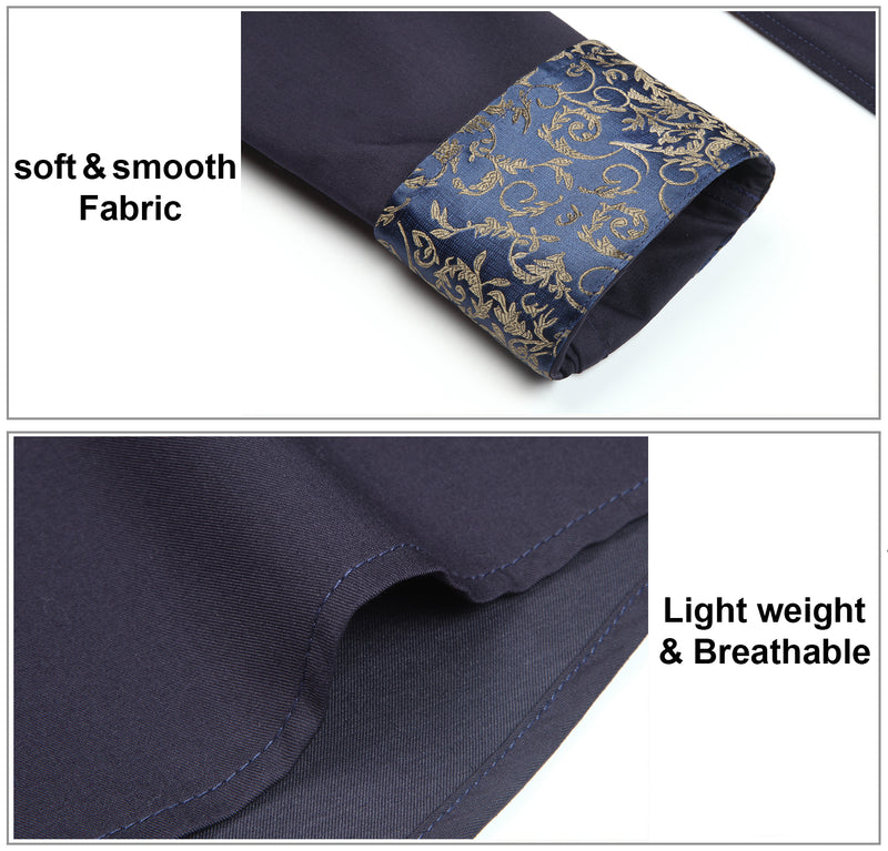 Casual Formal Shirt with Pocket - NAVY BLUE/BROWN 