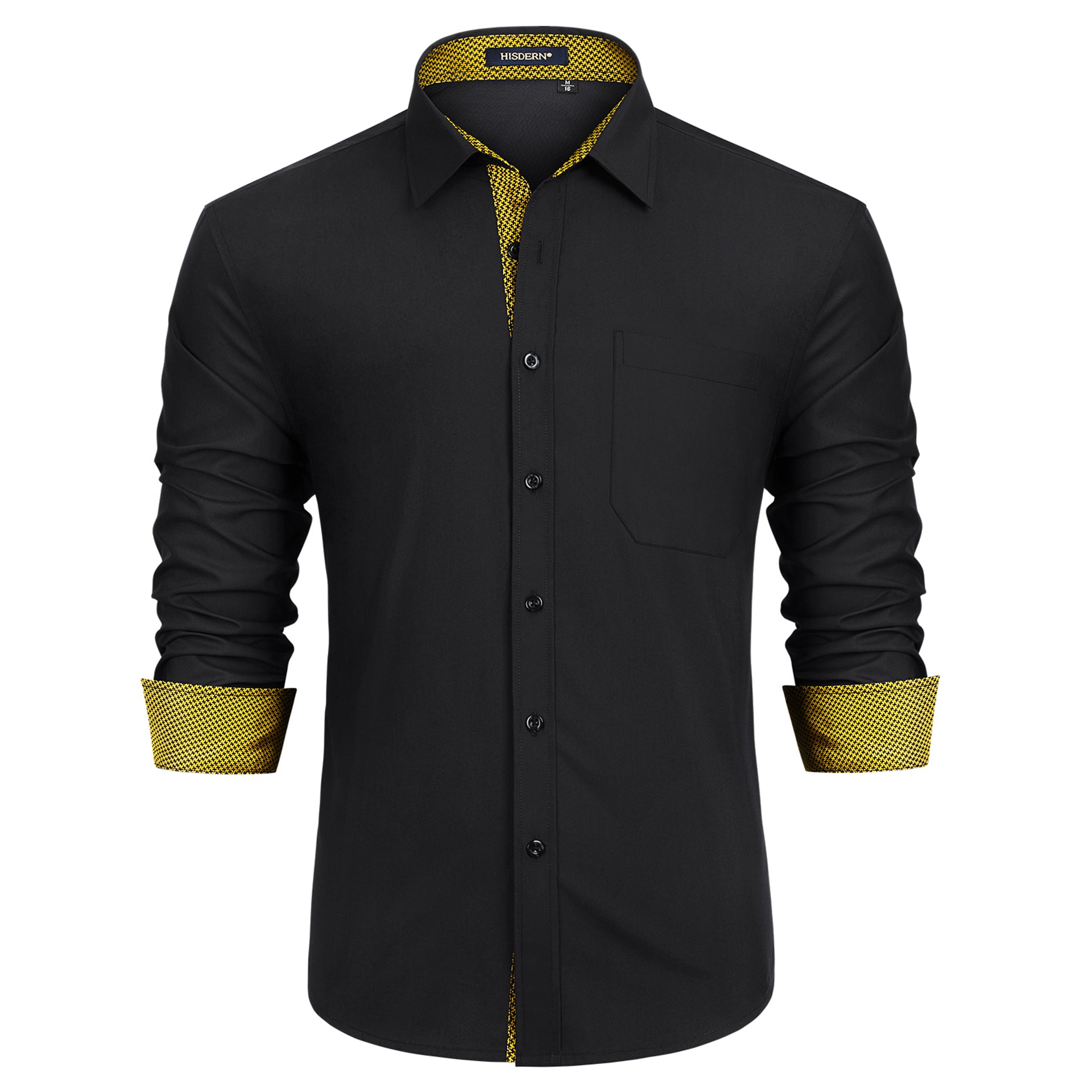 Hisdern Men's Black Gold Splicing Dress Shirt For Office Wear S