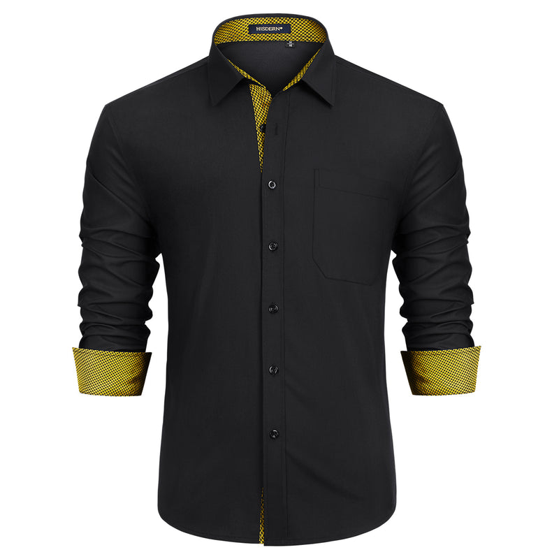 Casual Formal Shirt with Pocket - 03-BLACK/GOLD 