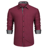 Casual Formal Shirt with Pocket - 06-BURGUNDY2 