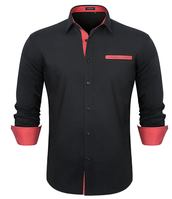 Casual Formal Shirt with Pocket - A-BLACK/RED 