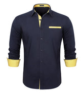 Casual Formal Shirt with Pocket - B-NAVY/YELLOW 
