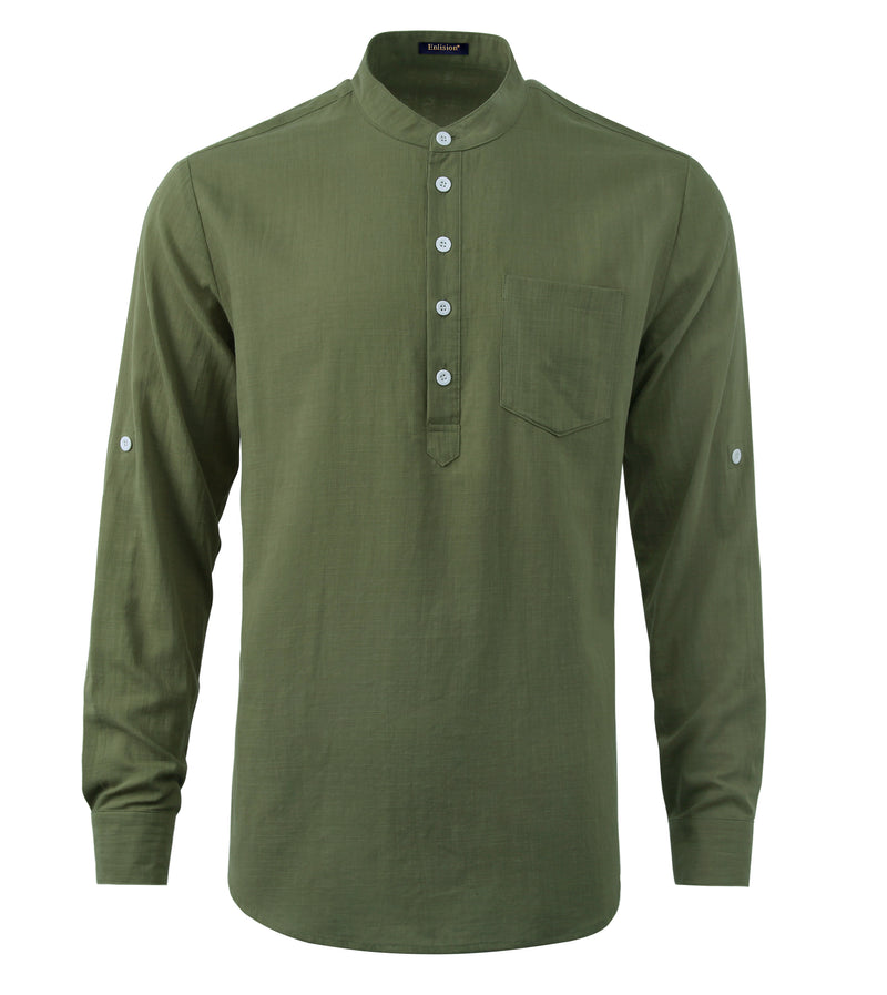 Casual Henley Shirt with Pocket - GREEN 
