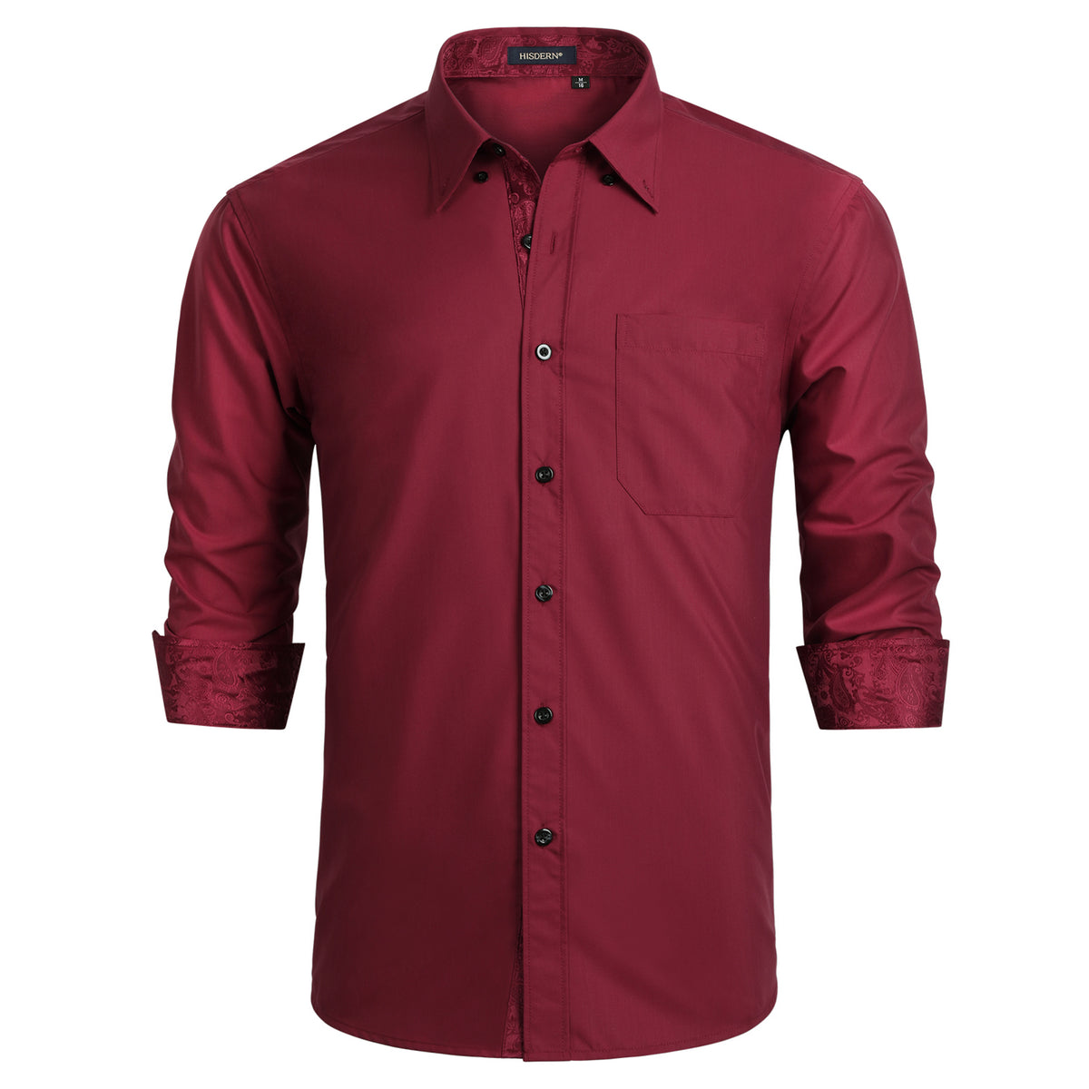 burgundy dress shirt men Hisdern Men's Burgundy Dress Shirt with Contrast Collar for Casual L