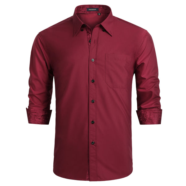 Casual Formal Shirt with Pocket - 09-BURGUNDY / PAISLEY 