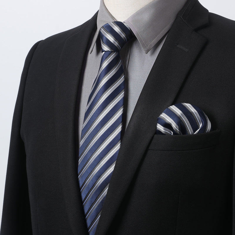 Men's Shirt with Tie Handkerchief Set - 01-BLACK/GOLD