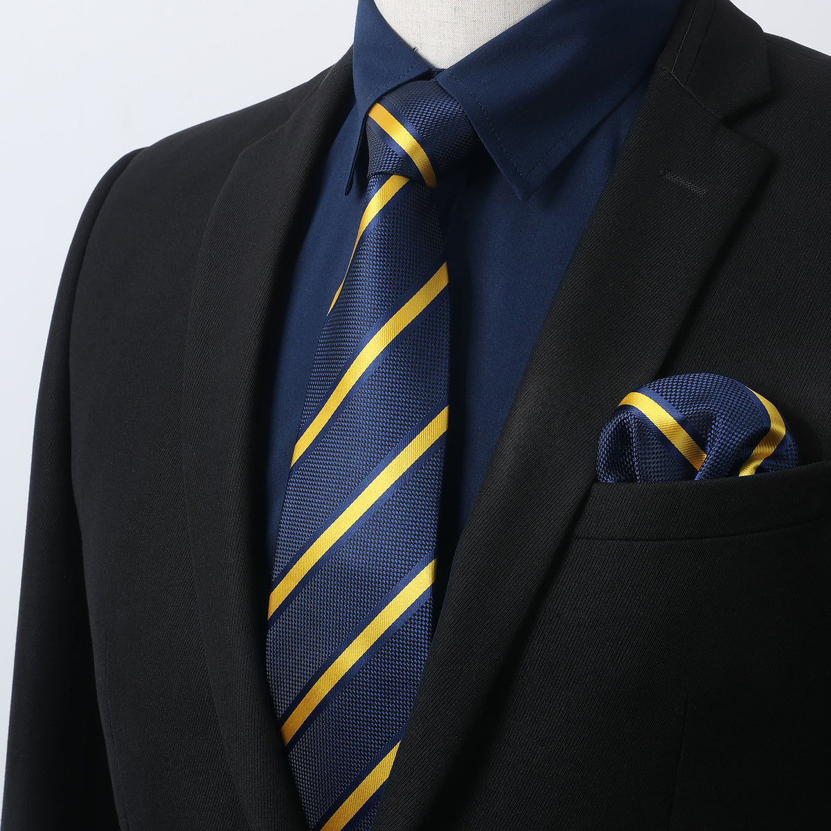 blue and black dress shirt Hisdern Boardroom-to-Baggage Anti-Crease with Stripe Tie S Full/Long Sleeve Bateau A-Line/Princess Top/Full Grain Sharp and stylish Color:Same As Pic