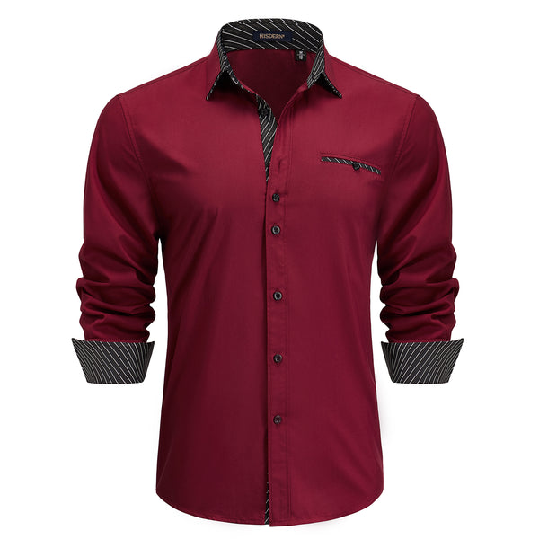 Casual Formal Shirt with Pocket - A-03 BURGUNDY/BLACK 