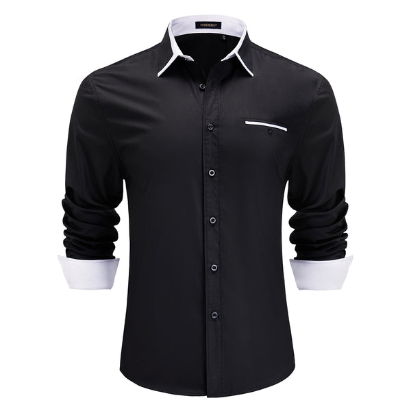 Casual Formal Shirt with Pocket - BLACK/WHITE 