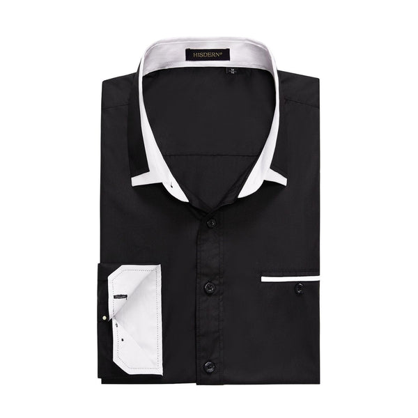 Casual Formal Shirt with Pocket - BLACK/WHITE 