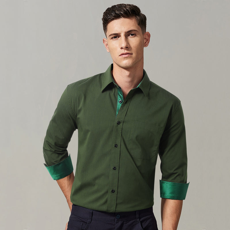 Casual Formal Shirt with Pocket - GREEN/PLAID 