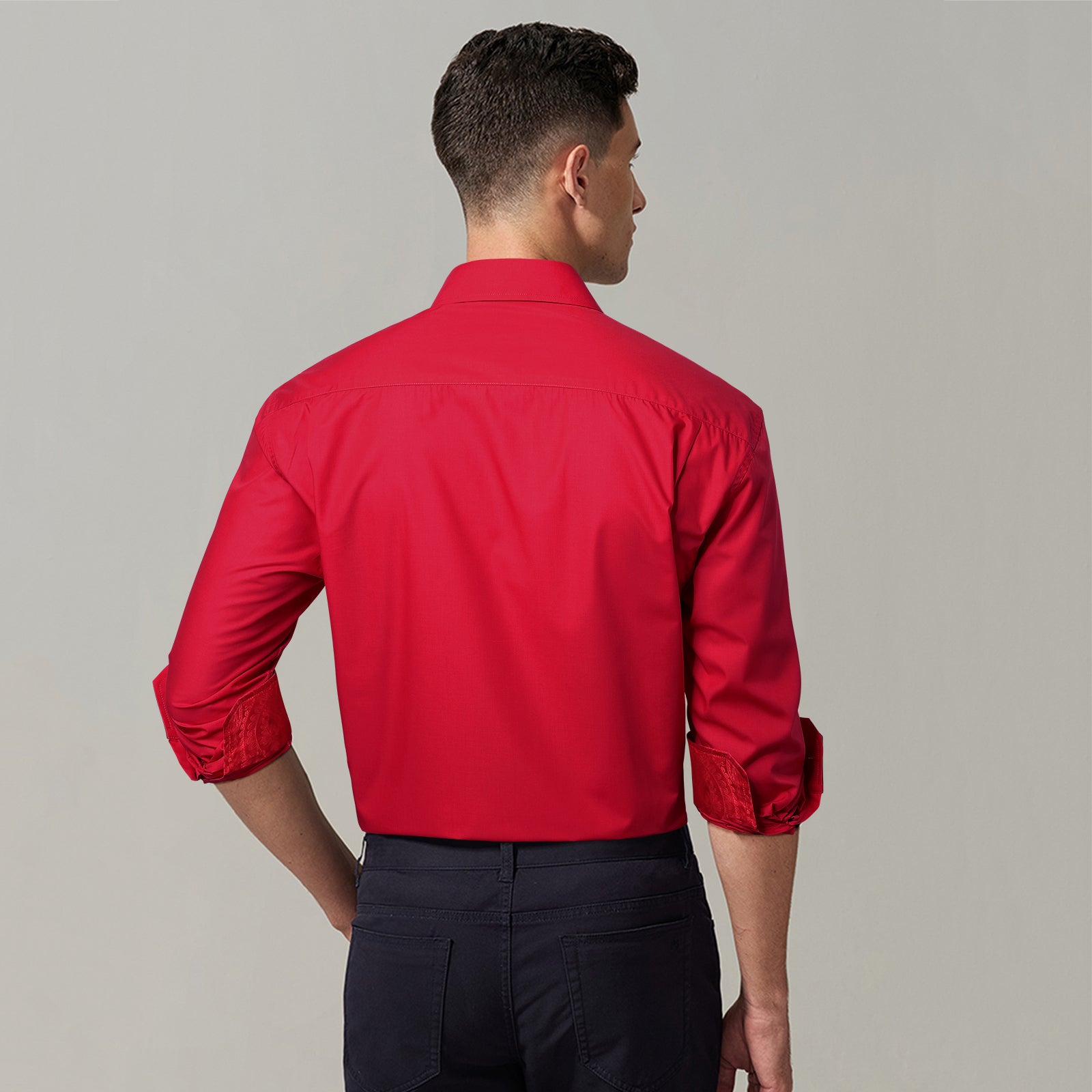 Casual Formal Shirt with Pocket - RED/PAISLEY