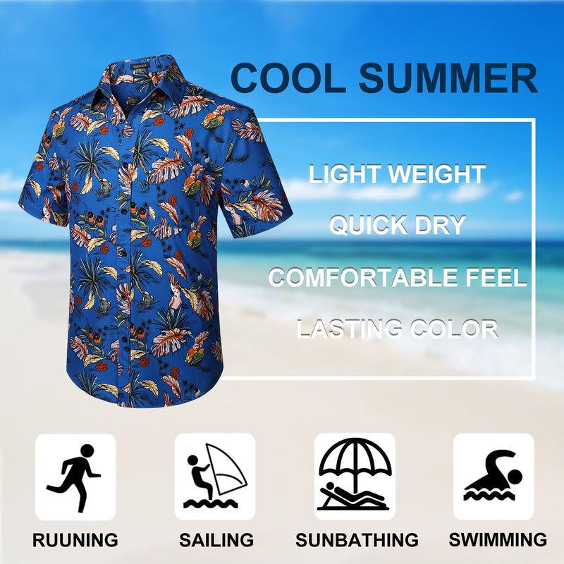 Hawaiian Tropical Shirts with Pocket - B-02 BLUE 
