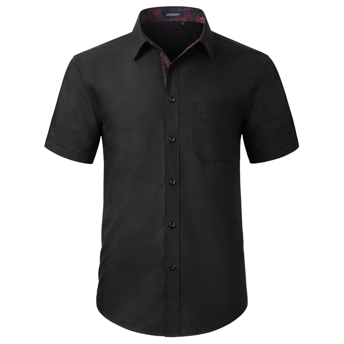 Hisdern Men's Black Short Sleeve Business Casual Shirt with Splicing S Hisdern Men's Black Short Sleeve Business Casual Shirt with Splicing S