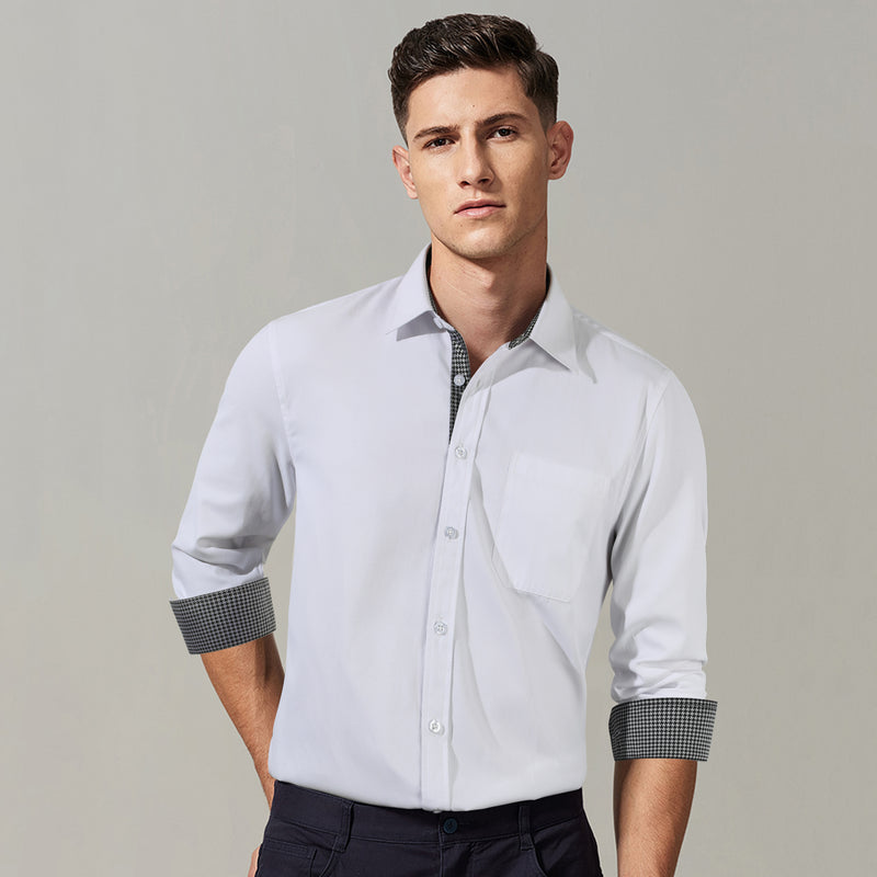 Casual Formal Shirt with Pocket - WHITE/PLAID 