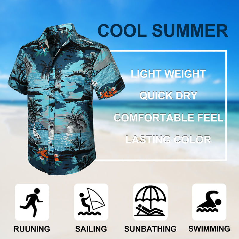 Hawaiian Tropical Shirts with Pocket - Z01- BLUE 
