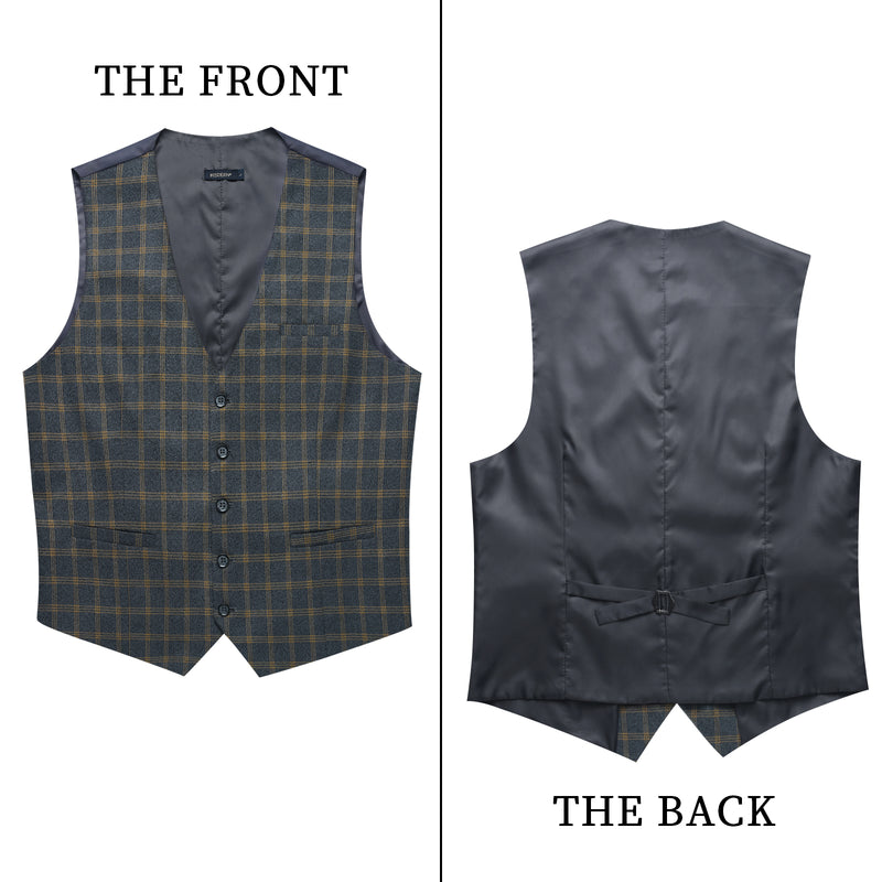 Plaid Slim Vest - B-DARK GREY 