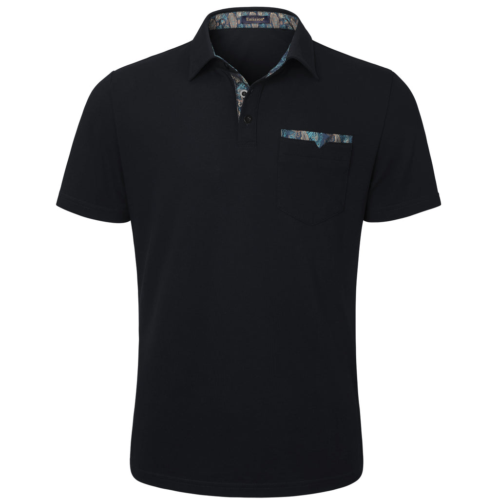 Men's Polo Shirt with Pocket - F-BLACK-PAISLEY