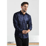 Floral Satin Dress Shirt - 03-NAVY BLUE