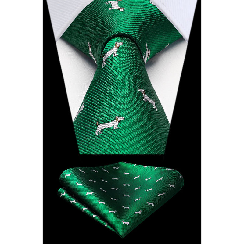 Bulldog Tie Handkerchief Set - GREEN-1 