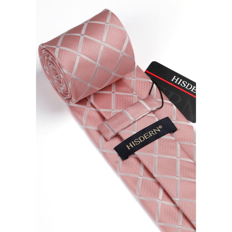 Plaid Tie Handkerchief Set - A7-PINK 